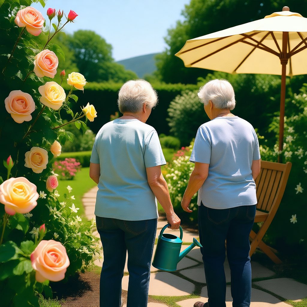 示例：她在花园浇花
